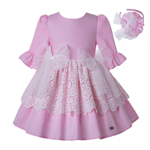 Pettigirl Summer White Lace Pink Lovely Girls Dress With Headband For Wedding Party Kids Clothing G-DMGD203-31