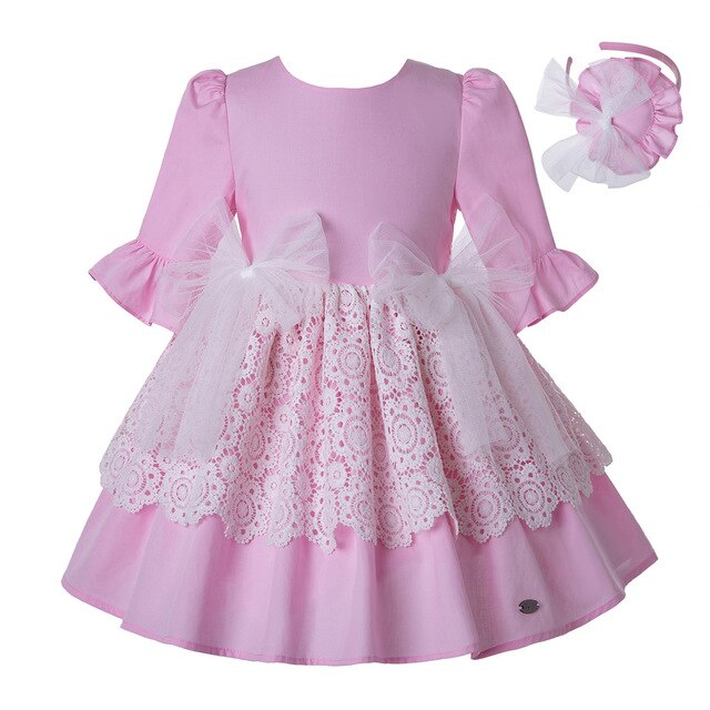 Pettigirl Summer White Lace Pink Lovely Girls Dress With Headband For Wedding Party Kids Clothing G-DMGD203-31