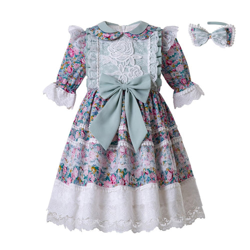 Pettigirl Summer Party Wedding  Baby Girl  Wedding Flower Printed Rose Embroidery Dress For Kid B468(Dress Length under Knee)