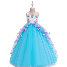 Load image into Gallery viewer, Cute Cartoon Unicorn Dress Christmas Kids Dresses for Girls Applique Costume Girls Princess Dress Children Birthday Party Dress