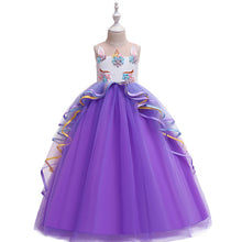 Load image into Gallery viewer, Cute Cartoon Unicorn Dress Christmas Kids Dresses for Girls Applique Costume Girls Princess Dress Children Birthday Party Dress
