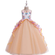Load image into Gallery viewer, Cute Cartoon Unicorn Dress Christmas Kids Dresses for Girls Applique Costume Girls Princess Dress Children Birthday Party Dress