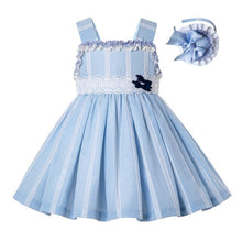 Load image into Gallery viewer, Pettigirl Ruffled Summer Girl Dress Sky Blue Sleeveless A-line Baby Girl Party Dress Children Boutique Clothing + Kids Headwear
