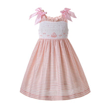 Load image into Gallery viewer, Pettigirl Pink Summer Smock Dress With Tulle Bow Flower Shoulder And Pink Strip  Birthday Party Kids Clothing G-DMGD204-A296