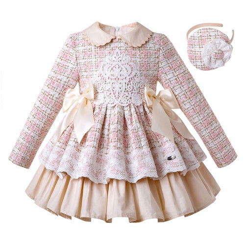 Pettigirl New Lace Winter Girls Dresses Fluffy Princess Dress Girls Elegant Tweed Birthday Kids Clothing Boutique