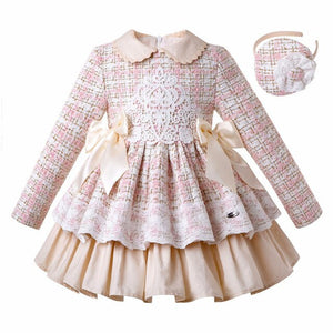 Pettigirl New Lace Winter Girls Dresses Fluffy Princess Dress Girls Elegant Tweed Birthday Kids Clothing Boutique