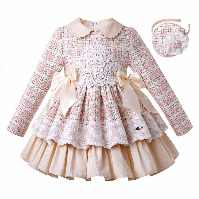 Pettigirl New Lace Winter Girls Dresses Fluffy Princess Dress Girls Elegant Tweed Birthday Kids Clothing Boutique