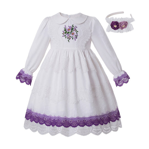 Pettigirl New  Girl Maxi Dress Lace Long Dress  With Hair Accessories And Flower Summer Kids Clothing G-DMGD210-271