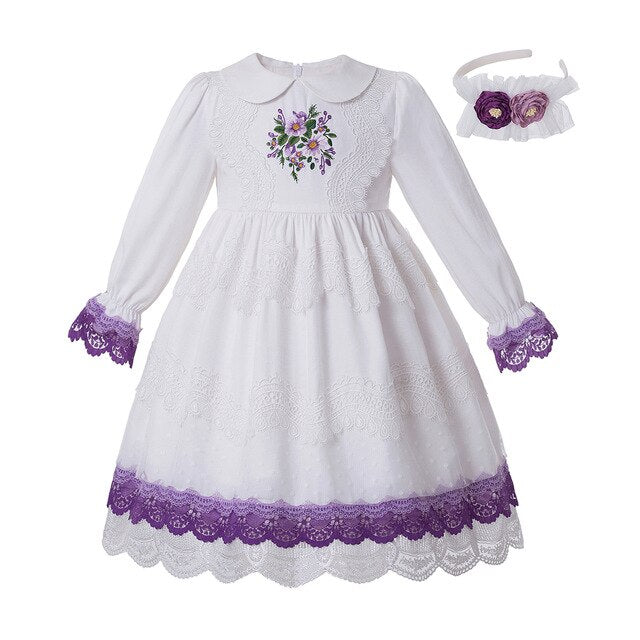 Pettigirl New  Girl Maxi Dress Lace Long Dress  With Hair Accessories And Flower Summer Kids Clothing G-DMGD210-271