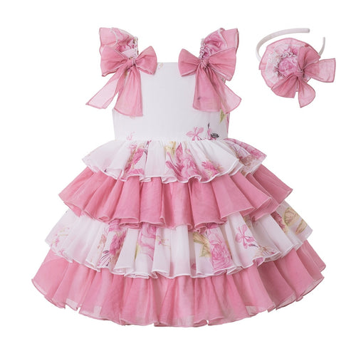 2020 Pettigirl Pink Summer Mini Girl Dress Flower Printed Dress With Headband For 3-8 Year Kids Clothing G-DMGD206-A299A