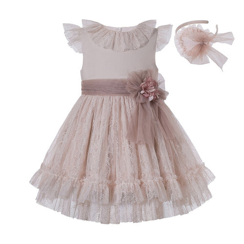 Newest Pettigirl Ivory Summer Girl Dress Party&Wedding Girl Dress With Cute Bow Headband Kids Clothing G-DMGD212-289