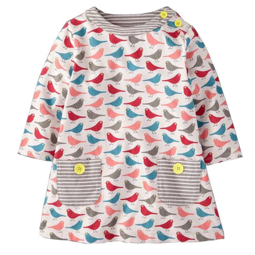 Pettigirl Fashion Animal Birds Printed Baby Girl Dress Casual Princess Costumes For Girls Kid Clothes G-NBGD1007-0809
