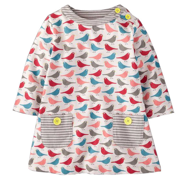 Pettigirl Fashion Animal Birds Printed Baby Girl Dress Casual Princess Costumes For Girls Kid Clothes G-NBGD1007-0809