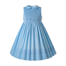 Load image into Gallery viewer, Pettigirl England Style Grace Blue Girls Smocked Dress With Solid And Wave Detail Designed Kids  Dresses Children Clothing