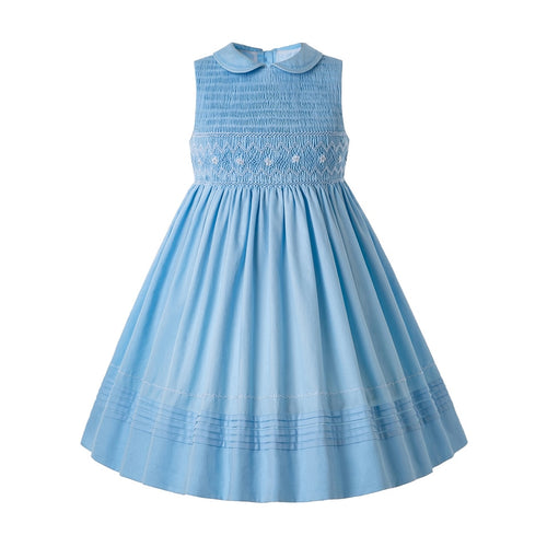 Pettigirl England Style Grace Blue Girls Smocked Dress With Solid And Wave Detail Designed Kids  Dresses Children Clothing