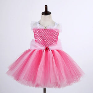Cute Cartoon Girls Tulle Dress Green Birthday Party Tutu Dress Girl Princess Dress Kids Mermai Ariel Tinkerbell Cosplay Costume