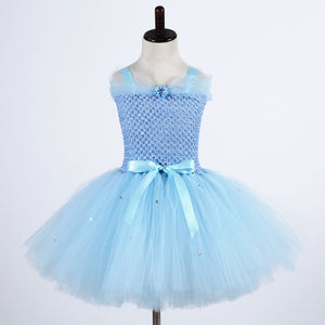Cute Cartoon Girls Tulle Dress Green Birthday Party Tutu Dress Girl Princess Dress Kids Mermai Ariel Tinkerbell Cosplay Costume